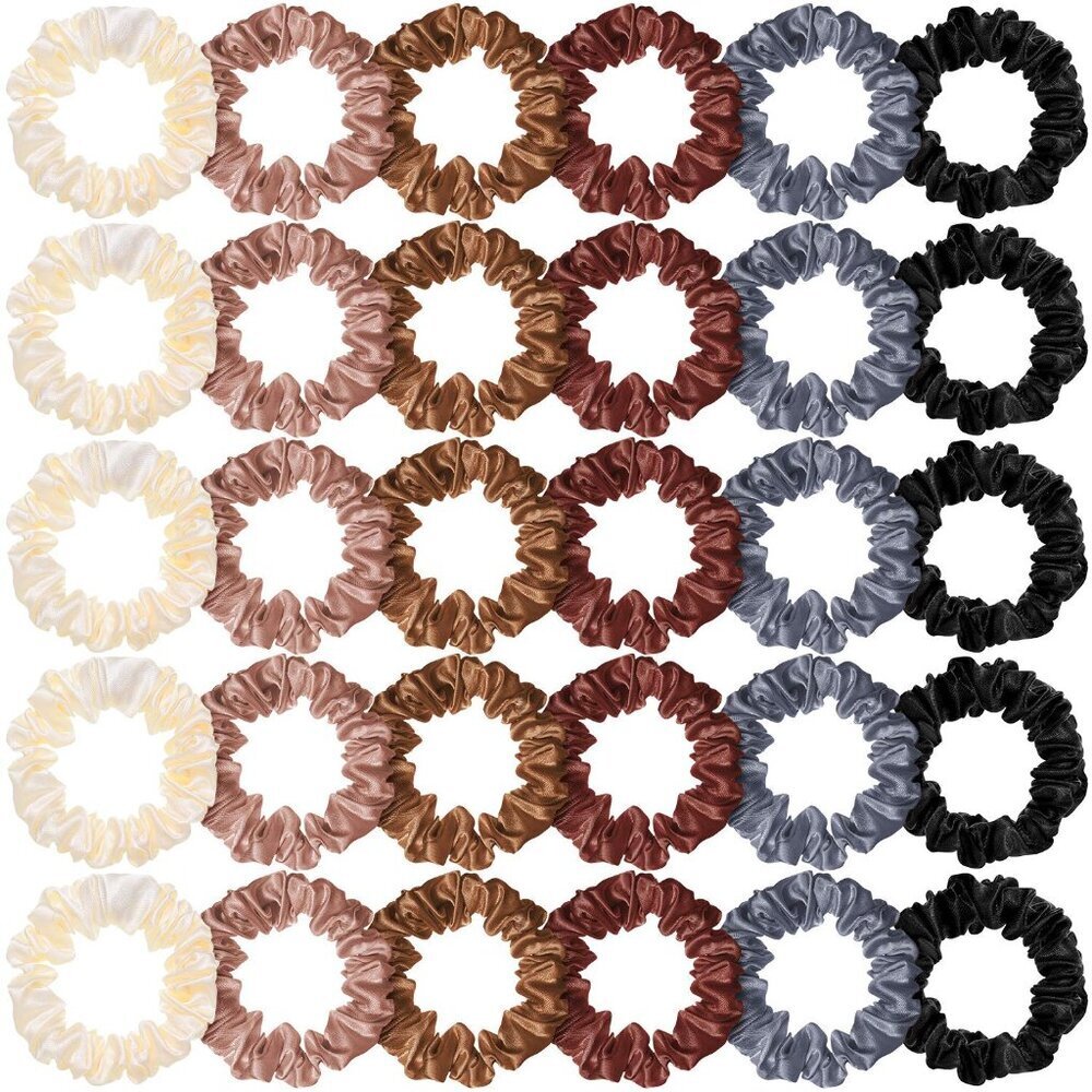 Mini Satin Silk Scrunchies - 30 Pcs Assorted Hair Ties For All Hair Types